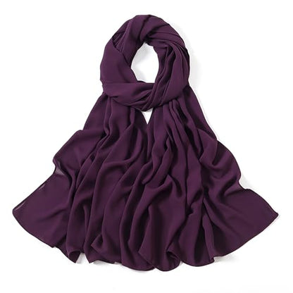 Heavy Not Easily See Through Long Chiffon Hijab Scarf for Women, Amazing Smooth Muslim Head Scarves - color: Dark Purple