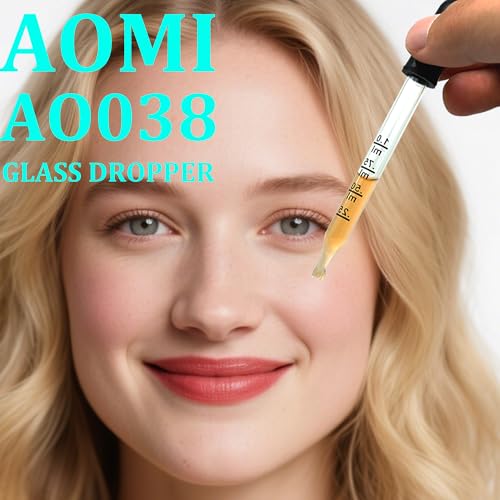 AOMI Glass Eye Dropper for Oils, 10pcs 1ml Glass Dropping Pipettes for Essential Oil, Lab, Medicine, Crafts or Transferring Other Liquid with Rubber Head, Straight Tube with Measurement
