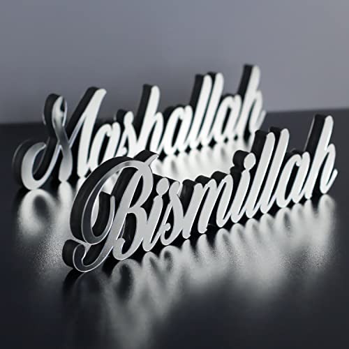 IWA Concept Bismillah-Mashallah Silver | Home Decor or Islamic Decor for Table or Shelves | Home Decorations for Ramadan Gifts | Eid Decorations | Islamic Ramadan Gift | Islamic Table Decor - color: Silver, size: bismillah-mashallah