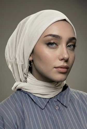 Instant Hijab Scarf for Women – Soft, No-Iron, No-Pins, Ready-to-Wear Hijab – Stretchy & Lightweight Polyester Fabric - color: C2 White