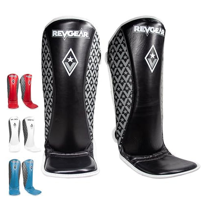Revgear Superlite Light Weight Leather Shin Guards | for Martial Arts and MMA - color: Black, size: X-Large