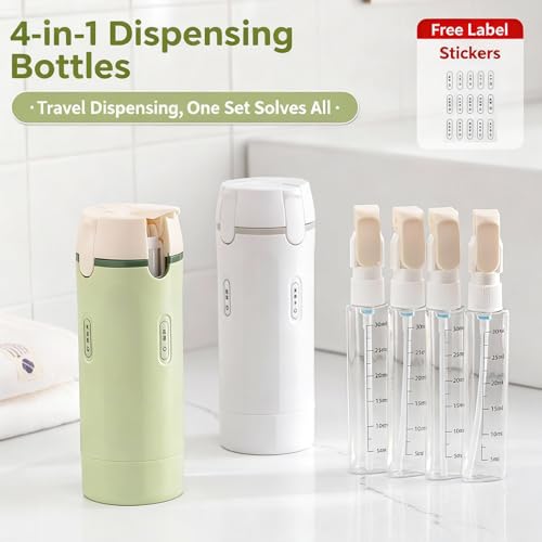 4 in 1 Travel Dispenser Bottle,4 Pack 30ML Travel Bottles for Toiletries, Leak Proof Travel Size Containers (Light Green, OneSize) - color: Light Green