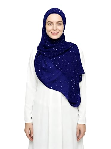 Lina & Lily Sparkle Shimmer Gold Glitter Women's Chiffon Hijab Head Scarf Shawl Wrap Lightweight - color: Royal Blue