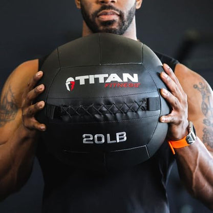 Titan Fitness 25 LB Composite Wall Ball, Soft Shell Poly-Composite Laminate Cross Texture Non-Slip Grip, Tight Stitching, Medicine Ball for Core, Full-Body, Functional Workouts, Exercise Ball