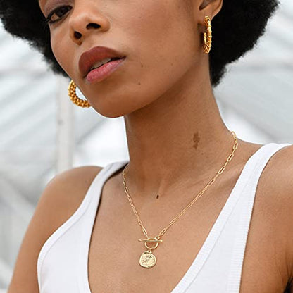 POTESSA 18K Gold Plated Pendant Necklace Medallion Coin Heart Y Shaped Chain Toggle Necklace for Women Jewelry - color: Owl