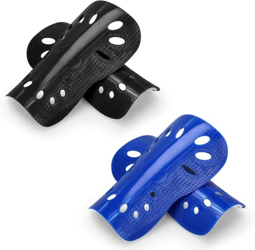 Soccer Shin Guards, 2 Pair Lightweight and Breathable Shin Guard Sleeves for Adults Football Player, Calf Protective Gear Shin Guards for Men Women (Bigger Shin Guards) - color: Black and Blue