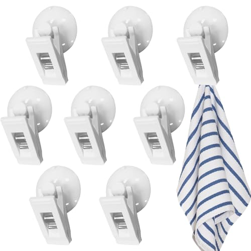 8Pcs Suction Cup Clips, Shower Curtain Clips Windproof Splash Guard, Strong Suction Cups Hooks for Glass Window Fish Tank Aquarium Plant Holder Advertising Home Office (White) - color: White