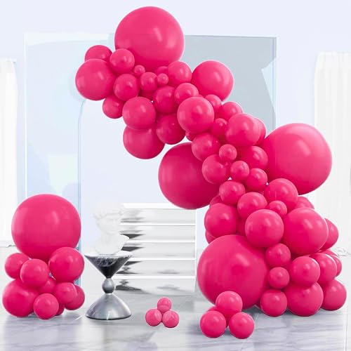 PartyWoo Hot Pink Balloons 130pcs Different Sizes of 18 12 10 5 Inch Magenta Fuchsia Dark Pink Balloon Arch Kit Garland for Bridal Baby Shower Princess Birthday 1950s Party Decorations Pink-Y12 - color: Pink-y12
