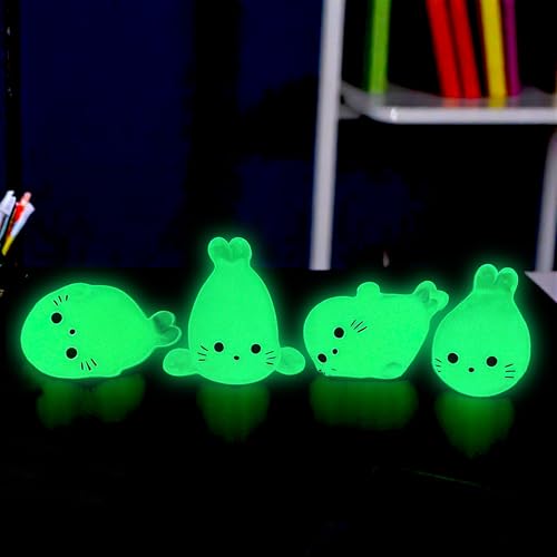 100pcs Glow-in-The-Dark Mini Resin Ocean Animal Decorations – Luminous Seal Figurines for Fairy Garden, Aquarium, Potted Plants, Desk Display & DIY Crafts – Not a Toy