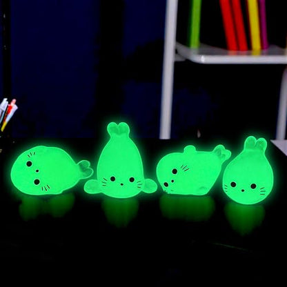 100pcs Glow-in-The-Dark Mini Resin Ocean Animal Decorations – Luminous Seal Figurines for Fairy Garden, Aquarium, Potted Plants, Desk Display & DIY Crafts – Not a Toy