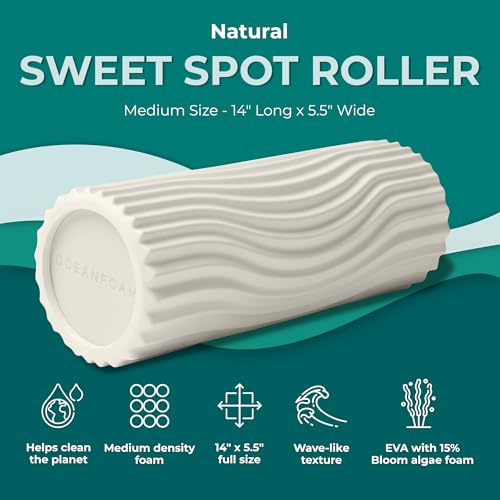 Oceanfoam Sweet Spot Medium Exercise Foam Roller 14"x5.5" – Medium Density Travel Foam Roller for Physical Therapy, Deep Tissue Massage, Yoga, Pilates, Classic Exclusive Wave Texture (Natural) - color: Natural