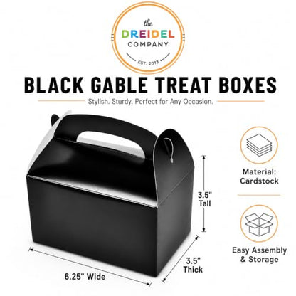 The Dreidel Company Black Gable Treat Boxes, 25-Count Party Favors, 6.25" Inch Wide x 3.5" Inch Thick x 3.5" Inch Tall Box, 25-Pack - color: Black