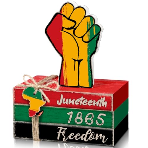 4 Pcs Juneteenth Decorations Juneteenth Tiered Tray Decoration Juneteenth Wood Signs Rustic 1865 Freedom Black American Block Decor for Farmhouse Table Home Tabletop Bookshelf Decorations - style: Juneteenth