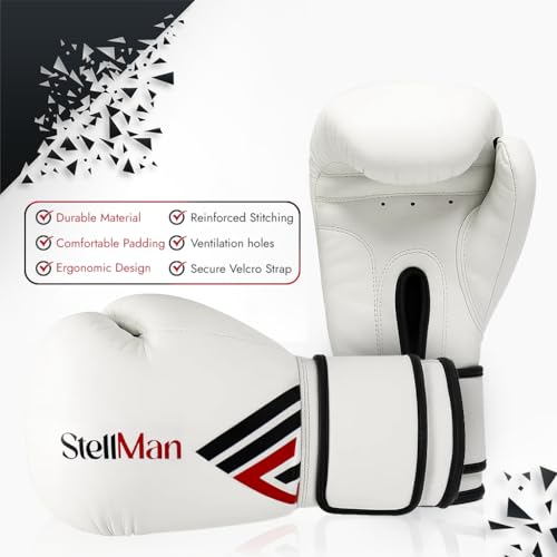 Boxing Gloves for Men & Women – Premium Synthetic Leather Training Gloves for Boxing, Kickboxing, Muay Thai, Sparring & Heavy Bag Work with Wrist Support – White - size: 10oz
