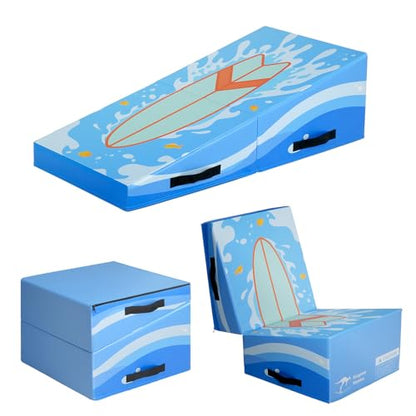 Kangaroo Hoppers Gymnastics Cheese Wedge Mat for Kids Ages 1-12 | 3 Sizes Folding Incline Mat with High-Density EPE Foam and Removable PVC Leather Cover, Home Gym Training Equipment - color: Blue, size: 56" x 28" x 15"