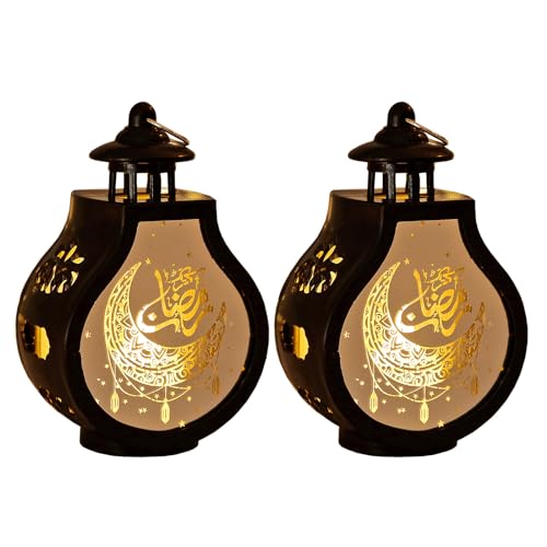 ALIBBON 2 Pcs Ramadan Lantern Mini Black Candle Lantern Decorative Hanging Lantern Eid Mubarak Lantern Moon Star Lantern Ramadan Decorations for Home Indoor Outdoor Ramadan Table Decor - color: Pear-shaped Black