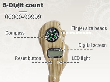 3PCS Digital Beads Counter, Buddha Beads Counter, Prayer Beads Counter, Digital Finger Counter, Digital-Tasbih Counter with Compass and Light, for Meditation, Relaxation, Muslim Prayer