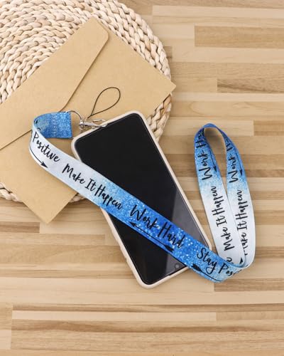 Blue Positive Lanyards for ID Card Badges Retractable ID Badge Holder for Women Work with Reel Keychain Clip Positive Card Holder with Carabiner Clip Heavy Duty - color: Stay Positive