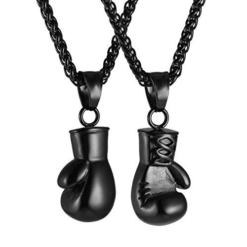 HZMAN Men Women Punk Stainless Steel Boxing Glove Chain Pendant Necklace - color: Black