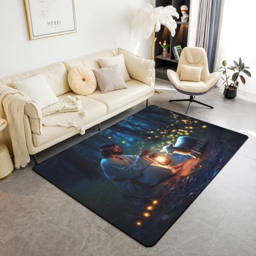 Manfei Western Kids Area Rug,Serenity Prayer Lost Lamb Indoor Floor Mat Entrance Rug for Girls Boys,Inspirational Bible Verse Non Slip Rug,Dark Blue Couch Living Room Decor,3'x5' - color: Dark Blue, size: 3'3" x 4'11" (Rectangular)