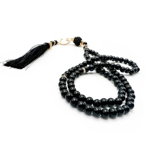 ESERRA Kufi Hats for Men - Prayer Cap, Handicraft Taqiyah, Muslim Tasbih 99 Beads, Prayer Beads - color: White Black Grey and Green