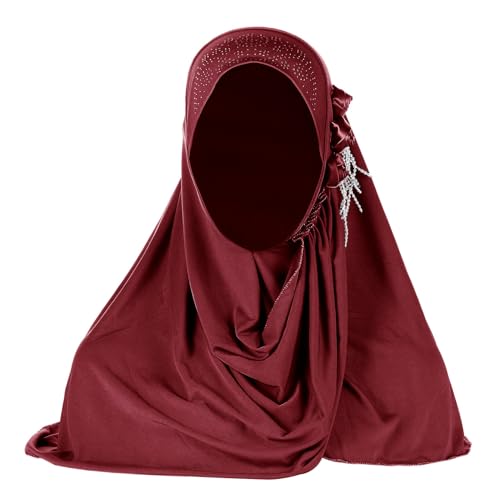 Women Soft One Piece Hijab Long Muslim Turban Islamic Full Head Scarf - color: 3 Flowers/Red