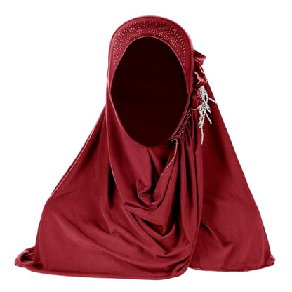 Women Soft One Piece Hijab Long Muslim Turban Islamic Full Head Scarf - color: 3 Flowers/Red