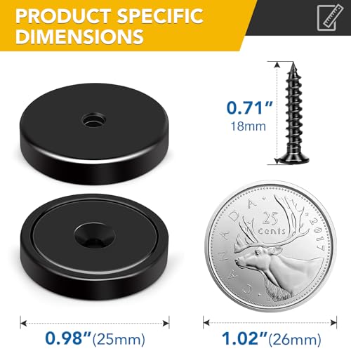 E BAVITE Strong Neodymium Magnets with Screws Black, 25 Pack | 60 Lbs Rare Earth Magnets with Heavy Duty, Cup Magnet with Countersunk Hole and Stainless Screws for Kitchen, Craft, Office - color: Black, size: 25mm-25P