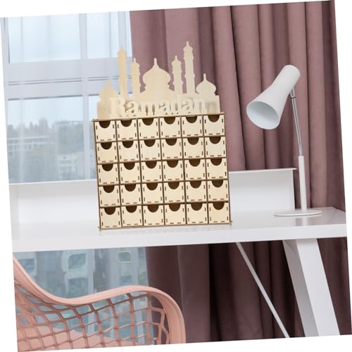 Healifty Wooden Advent Calendar for Ramadan Unique Home Decor Creative DIY Countdown Eid Mubarak Table Decoration for Ramadan Parties and Celebrations