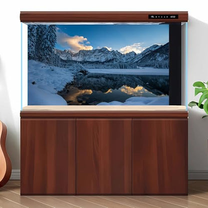 Winter Snow Mountain Aquarium Background Snow Covered Winter Pine Trees Fish Tank Background Tranquil Lake Snowy Frosty Valley Landscape Terrarium Backgrounds Wintry View Tank Backgrounds 24x12in - color: Dark Blue_White, size: 24(W)x12(H)inches/ 60(W)*30
