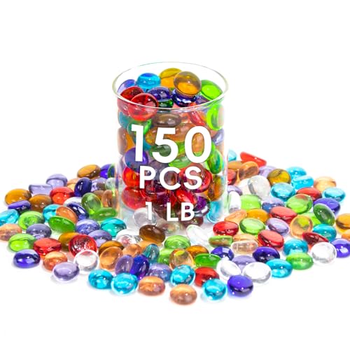 1 LB Mix Color Glass Beads, Mini Flat Glass Marbles~150PCS for Vase Fillers, Floral Bottom Mancala Gems Pebbles Fish Tank Rocks for Table Scatter Aquarium,Home Decorative Art Craft Supplies(0.5"~0.7") - color: Mix Color~1 Lb, size: 1 LB