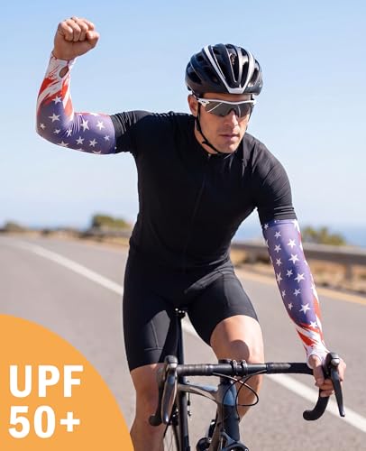 Aueyan Arm Sleeves for Men Women,Cooling Sleeves with Thumb Holes,Funny Sun Protection Arms Cover with Print Pattern - color: American Flag