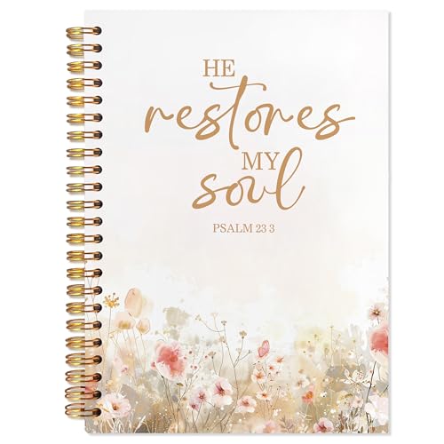 YTRGI Christian Notebook for Women, Christian Gifts Journal, Prayer Journal for Women, Bible Journaling Notebook, PSALM 23:3 He Restores My Soul Floral Spiral Notebook 5.5x8.3 - color: Beige
