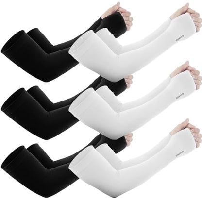 GOUNOD Gardening Sleeves to Cover Arms for Women with Thumb Holes-Sun Protection SPF Cooling Driving UV Blocking - color: 6 Pairs:black,white