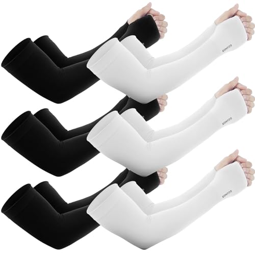 GOUNOD Gardening Sleeves to Cover Arms for Women with Thumb Holes-Sun Protection SPF Cooling Driving UV Blocking - color: 6 Pairs:black,white