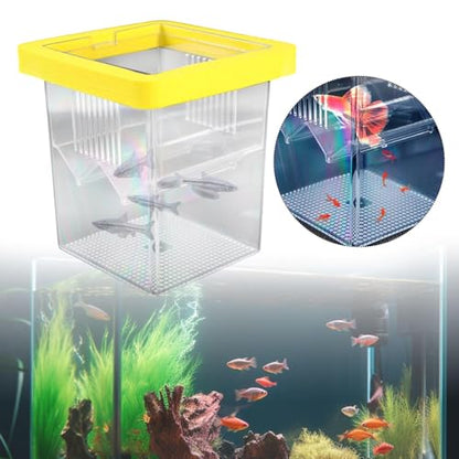 Breeder Box Aquarium Box Fish Egg Square Design PP Material Suitable for Betta Clownfish, Yellow