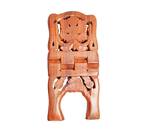 Sheesham Wooden Hand Carved Holy Book Stand – 12 Inch Rehal for Quran, Bible, Gita, Ramayana & Guru Granth Sahib | Foldable Religious Book Holder for Reading (LF03)