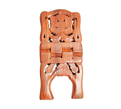 Sheesham Wooden Hand Carved Holy Book Stand – 12 Inch Rehal for Quran, Bible, Gita, Ramayana & Guru Granth Sahib | Foldable Religious Book Holder for Reading (LF03)