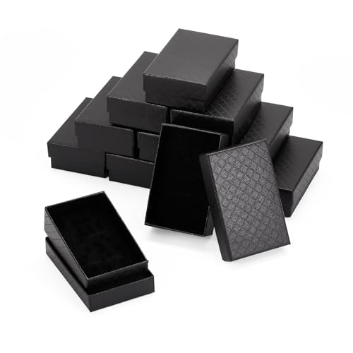 Sparkeads 12 pcs Jewelry Wrapping Boxes Cardboard Necklace Earring Ring Boxes 3.1x2x1 Inches Black Paper Rectangle Rhombus Print Sponge Filled Boxes for Valentine Key Chain DIY Women Bracelets Wedding - color: Black
