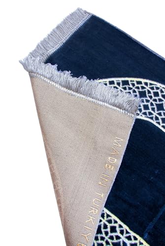 ihvan online Luxury Velvet Muslim Prayer Rug, Janamaz, Thick Soft Sajadah, Portable Travel Prayer Carpet Mat, Islamic Gift for Eid, Ramadan, Hajj & Umrah, Navy Blue - color: Navy Blue