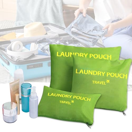 Travel Organizer 3 Set Traveling Storage Bags Multi-functional Luggage Packing Organizers Travel Zipper Pouch for Cosmetics Passport, Socks (Green 3PCS) - color: Green