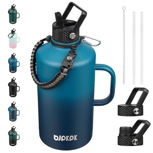 BJPKPK 128oz Insulated Water Bottle with Straw Lid, 1 Gallon Water Jug - color: Vast, style: 128oz-Side Handle