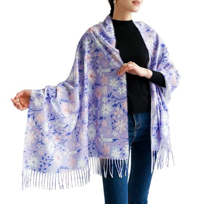 Prayer Shawls for Women Christian Floral Blanket Scarf with Cross,Wrap Scarf for Teacher Mother Church Gifts - color: Purple