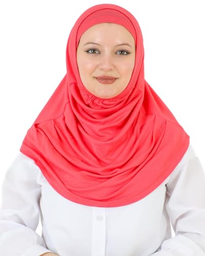 Prien Chic Ready To Wear Hijab For Women, Muslim Long Turban Undercap Set, Instant Scarf, Prayer Clothes For Girls, Abaya - color: Brink Pink