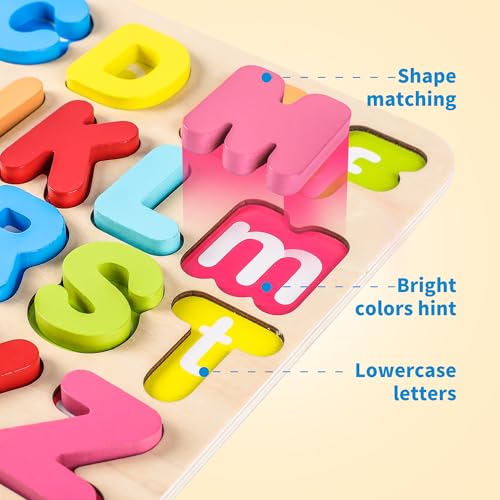 Aile Toddler Wooden Preschool Learning Alphabet Peg Puzzle Board Toys - style: Alphabet Puzzle