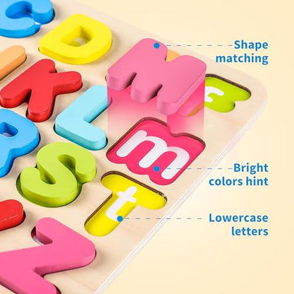 Aile Toddler Wooden Preschool Learning Alphabet Peg Puzzle Board Toys - style: Alphabet Puzzle