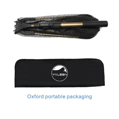 YVLEEN Folding Fishing Net - Foldable Fish Landing Net Robust Aluminum Telescopic Pole Handle and Nylon Mesh 16inch Hoop Size - color: F:16"/40cm(3 Sections Telescopic Handle) Gold