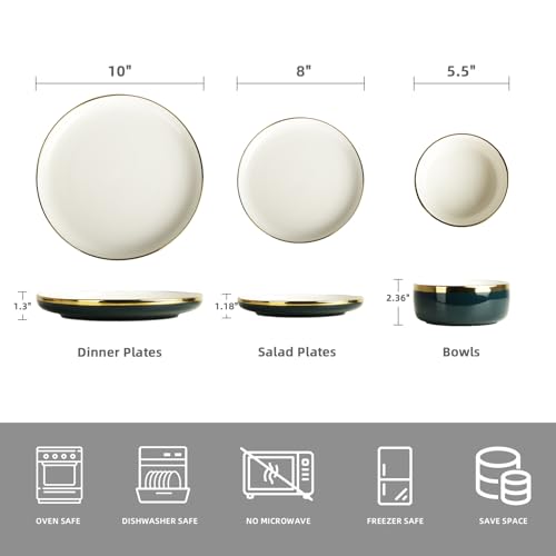 Amazon.com | Pokini Porcelain Dinnerware Sets, 12 Piece Luxury China Plates and Bowls Sets, Green Dishes Set Gold Rim for Wedding Anniversary Birthday, Modern Dinner Plates Set: Dinnerware Sets