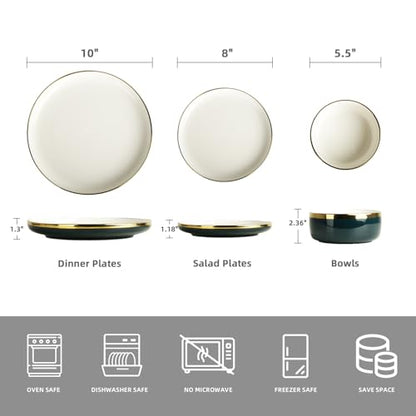Amazon.com | Pokini Porcelain Dinnerware Sets, 12 Piece Luxury China Plates and Bowls Sets, Green Dishes Set Gold Rim for Wedding Anniversary Birthday, Modern Dinner Plates Set: Dinnerware Sets