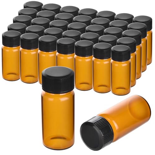 ESHATO 100 Pack 10ML Glass Sample Vial, Liquid Sampling Small Glass Bottle with Black Plastic Screw Caps,Leakproof,Light Weight and Corrosion Resistance(Brown) - color: Brown, size: 10ML